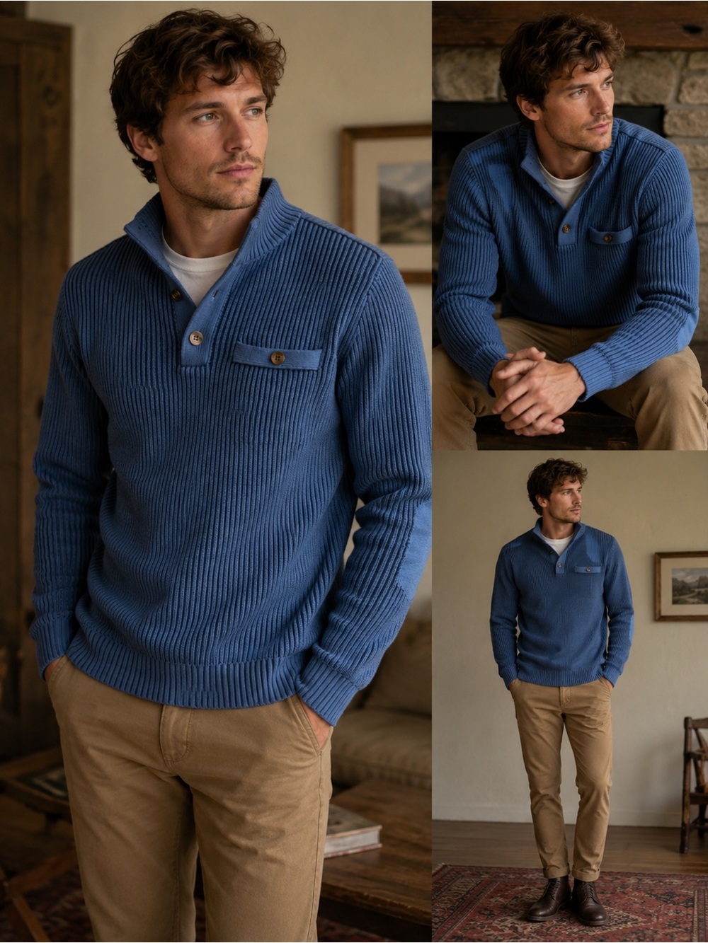Duluth‎ Trading Co Blue Ribbed Knit Pullover Sweater
